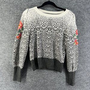 Anthropologie Sweater Womens XS Gray Wool Cashmere Blend Floral Bohemian
